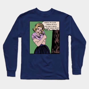 Comic Woman Knows She's Cute Long Sleeve T-Shirt